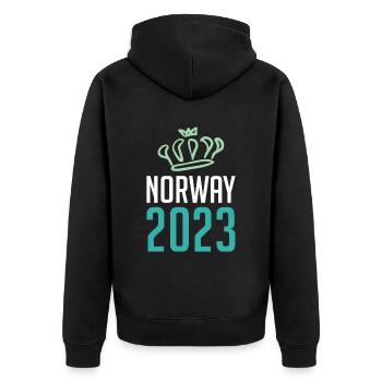 Norway 2023 Krone - Unisex Premium Bio Zip Hoodie - Schwarz - Hinten - Nico (187cm)