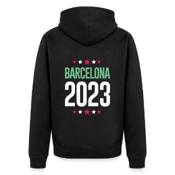 Barcelona 2023 - Unisex Premium Bio Zip Hoodie - Schwarz - Hinten - Nico (187cm)