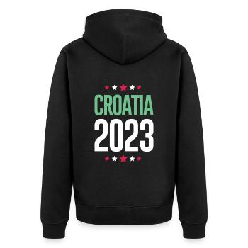 Croatia 2023 - Unisex Premium Organic Zip Hoodie - black - Back - Nico (187cm)
