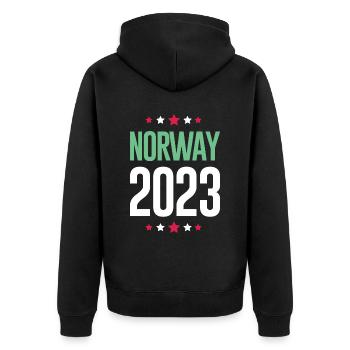 Norway 2023 - Unisex Premium Bio Zip Hoodie - Schwarz - Hinten - Nico (187cm)