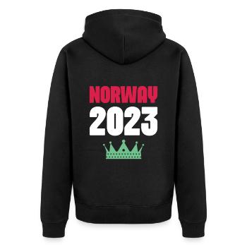 Norway 2023 Krone - Unisex Premium Bio Zip Hoodie - Schwarz - Hinten - Nico (187cm)