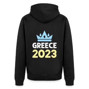 Greece 2023 Krone - Unisex Premium Organic Zip Hoodie - black - Back - Nico (187cm)