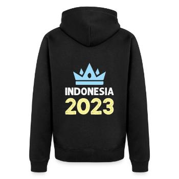 Indonesia 2023 Krone - Unisex Premium Organic Zip Hoodie - black - Back - Nico (187cm)