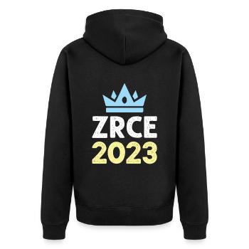 Zrce 2023 Krone - Unisex Premium Bio Zip Hoodie - Schwarz - Hinten - Nico (187cm)