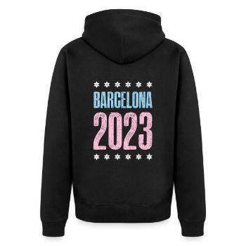Barcelona 2023 - Unisex Premium Bio Zip Hoodie - Schwarz - Hinten - Nico (187cm)