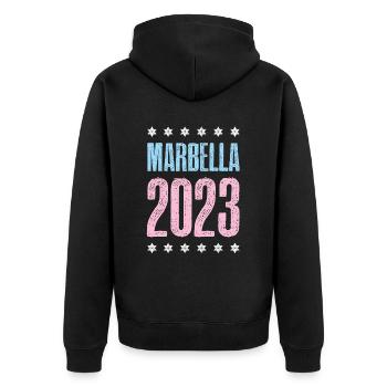 Marbella 2023 - Veste à capuche bio Premium Unisexe - noir - Dos - Nico (187cm)