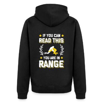 mma lustiger spruch - Unisex Premium Bio Zip Hoodie - Schwarz - Hinten - Nico (187cm)