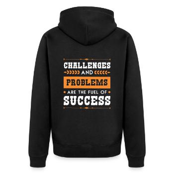 erfolg sieg problem - Unisex Premium Bio Zip Hoodie - Schwarz - Hinten - Nico (187cm)