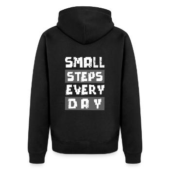 erfolg kleine schritte - Unisex Premium Bio Zip Hoodie - Schwarz - Hinten - Nico (187cm)