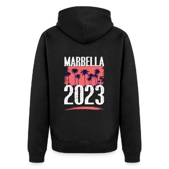 Marbella 2023 - Unisex Premium Organic Zip Hoodie - black - Back - Nico (187cm)