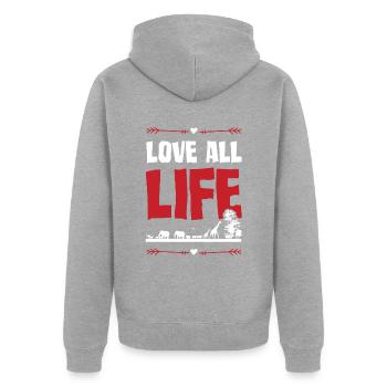 Love animal welfare - Unisex Premium Organic Zip Hoodie - heather grey - Back - Nico (187cm)