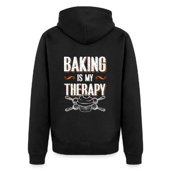 therapie backen bäcker - Unisex Premium Bio Zip Hoodie - Schwarz - Hinten - Nico (187cm)