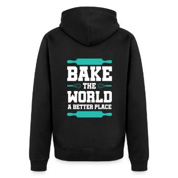 backen bäcker - Unisex Premium Bio Zip Hoodie - Schwarz - Hinten - Nico (187cm)
