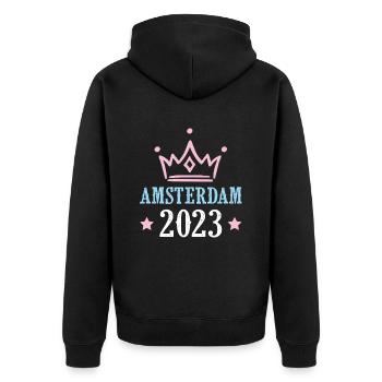 Amsterdam 2023 - Unisex Premium Organic Zip Hoodie - black - Back - Nico (187cm)