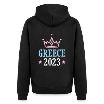 Greece 2023 - Unisex Premium Organic Zip Hoodie - black - Back - Nico (187cm)