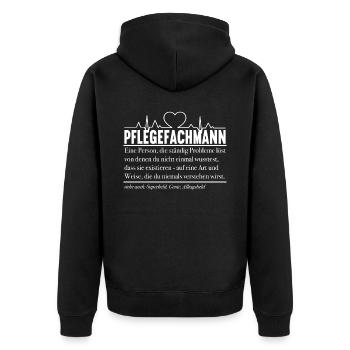 Spruch Pflegefachmann Altenpflege Pflegeleben - Unisex Premium Bio Zip Hoodie - Schwarz - Hinten - Nico (187cm)