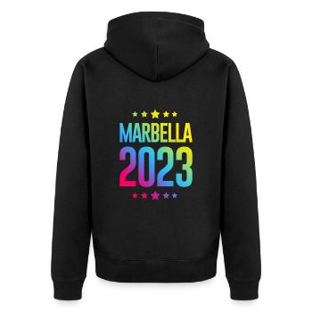 Marbella 2023 - Unisex Premium Bio Zip Hoodie - Schwarz - Hinten - Nico (187cm)