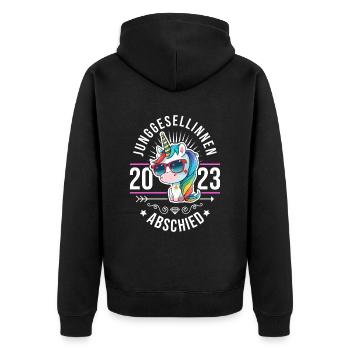 Junggesellinnen Abschied 2023 Einhorn - Unisex Premium Bio Zip Hoodie - Schwarz - Hinten - Nico (187cm)