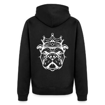 Bulldog Krone Hund König - Unisex Premium Bio Zip Hoodie - Schwarz - Hinten - Nico (187cm)