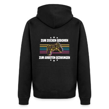 Zum Zocken Geboren Controller Zocker Gaming Gamer - Unisex Premium Bio Zip Hoodie - Schwarz - Hinten - Nico (187cm)