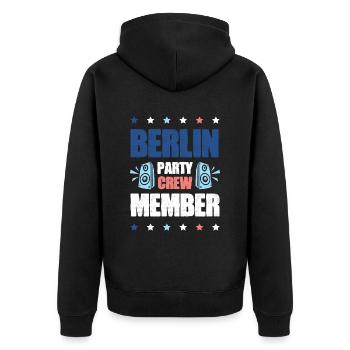 Berlin Party Crew - Unisex Premium Bio Zip Hoodie - Schwarz - Hinten - Nico (187cm)