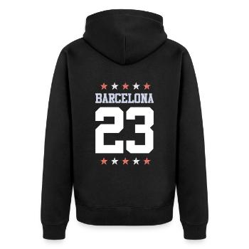 Barcelona 23 - Unisex Premium Organic Zip Hoodie - black - Back - Nico (187cm)
