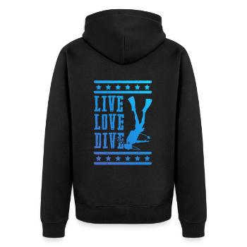 leben lieben tauchen - Unisex Premium Bio Zip Hoodie - Schwarz - Hinten - Nico (187cm)