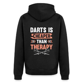 darts therapie - Unisex Premium Bio Zip Hoodie - Schwarz - Hinten - Nico (187cm)