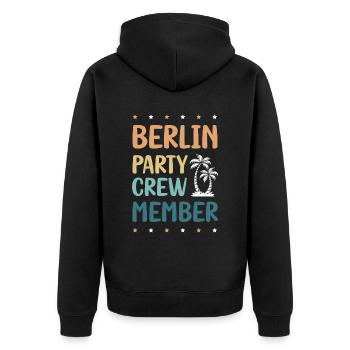 Berlin Party Crew - Unisex Premium Bio Zip Hoodie - Schwarz - Hinten - Nico (187cm)