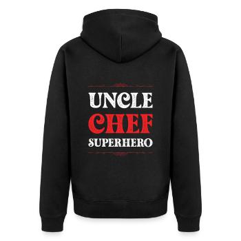 Uncle Superhero - Unisex Premium Organic Zip Hoodie - black - Back - Nico (187cm)