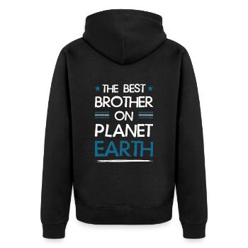 Bester Bruder Spruch - Unisex Premium Bio Zip Hoodie - Schwarz - Hinten - Nico (187cm)