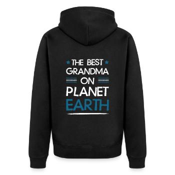 Beste Oma Spruch - Unisex Premium Bio Zip Hoodie - Schwarz - Hinten - Nico (187cm)