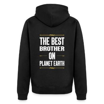 Bester Bruder Spruch - Unisex Premium Bio Zip Hoodie - Schwarz - Hinten - Nico (187cm)