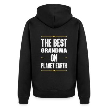 Beste Oma Spruch - Unisex Premium Bio Zip Hoodie - Schwarz - Hinten - Nico (187cm)