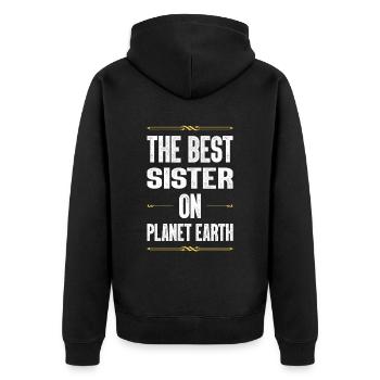 Beste Schwester Spruch - Unisex Premium Bio Zip Hoodie - Schwarz - Hinten - Nico (187cm)