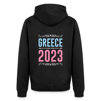 Greece 2023 - Unisex Premium Bio Zip Hoodie - Schwarz - Hinten - Nico (187cm)