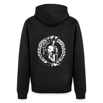 Spartaner Helm Workout Gladiator Gym - Unisex Premium Bio Zip Hoodie - Schwarz - Hinten - Nico (187cm)