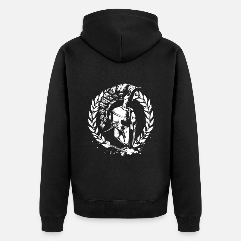 Spartaner Helm Workout Gladiator Gym - Unisex Premium Bio Zip Hoodie - Schwarz