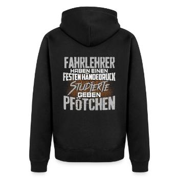 FAHRLEHRER - fest - Unisex Premium Bio Zip Hoodie - Schwarz - Hinten - Nico (187cm)