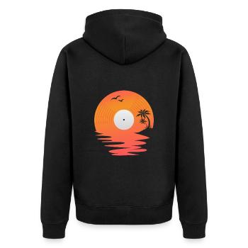 Vinyl Record Retro Sea Sunset DJ Gift - Unisex Premium Organic Zip Hoodie - black - Back - Nico (187cm)