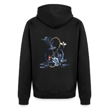 Anchor - Unisex Premium Organic Zip Hoodie - black - Back - Nico (187cm)