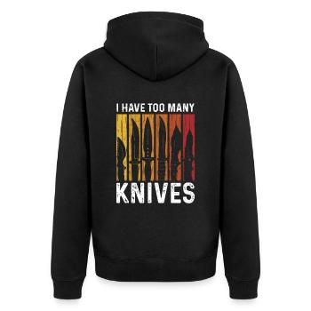 Bushcraft - I Have Too Many Knives - Unisex Premium Bio Zip Hoodie - Schwarz - Hinten - Nico (187cm)