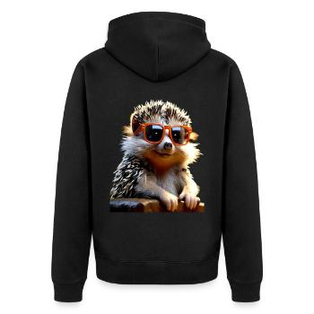Igel Sonnenbrille Stacheltier Liebe Süßer Igel - Unisex Premium Bio Zip Hoodie - Schwarz - Hinten - Nico (187cm)