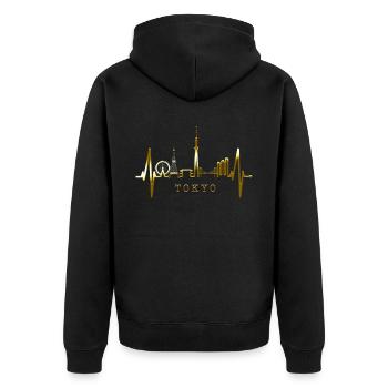 Tokio Skyline Herzschlag Japan Herz I Love Tokyo - Unisex Premium Bio Zip Hoodie - Schwarz - Hinten - Nico (187cm)