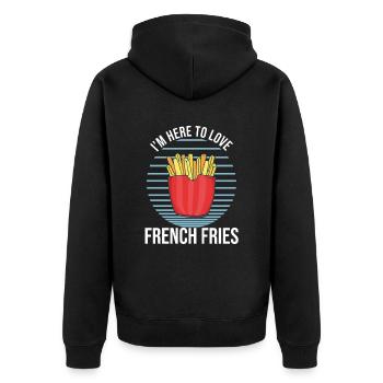 Lustige Pommes Lustig French Fries - Unisex Premium Bio Zip Hoodie - Schwarz - Hinten - Nico (187cm)