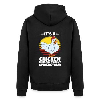 Lustiger Hühner Spruch Huhn - Unisex Premium Bio Zip Hoodie - Schwarz - Hinten - Nico (187cm)
