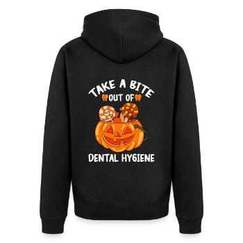 Zahnarzt Halloween Zahnarzthelferin - Unisex Premium Bio Zip Hoodie - Schwarz - Hinten - Nico (187cm)