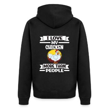 Lustiger Hühner Spruch Huhn - Unisex Premium Bio Zip Hoodie - Schwarz - Hinten - Nico (187cm)