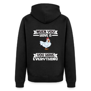 Lustiger Hühner Spruch Huhn - Unisex Premium Bio Zip Hoodie - Schwarz - Hinten - Nico (187cm)