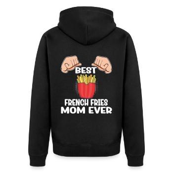 Lustige Pommes Lustig French Fries - Unisex Premium Bio Zip Hoodie - Schwarz - Hinten - Nico (187cm)